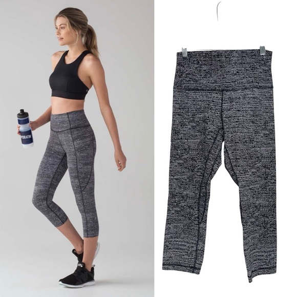 Lululemon Fast & Free Crop II Black Gray Capris 6 Nulux 19” Salt Alpine Gym - Picture 1 of 12